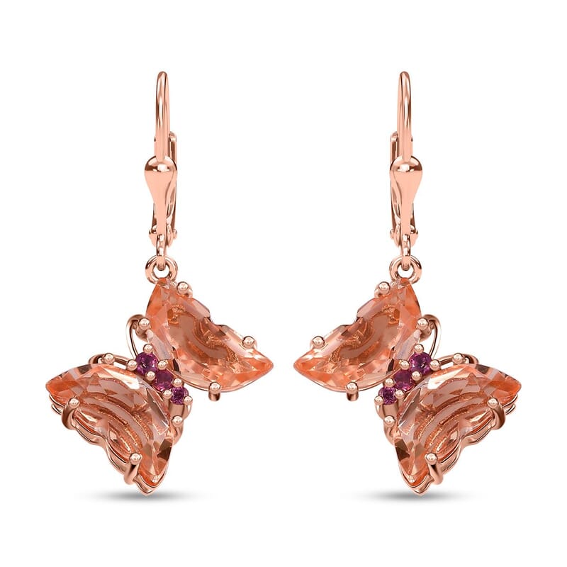 Morganique Quartz (Triplet) and Orissa Rhodolite Garnet Butterfly Earrings in 18K Vermeil Rose Gold Over Sterling Silver 8.65 ctw