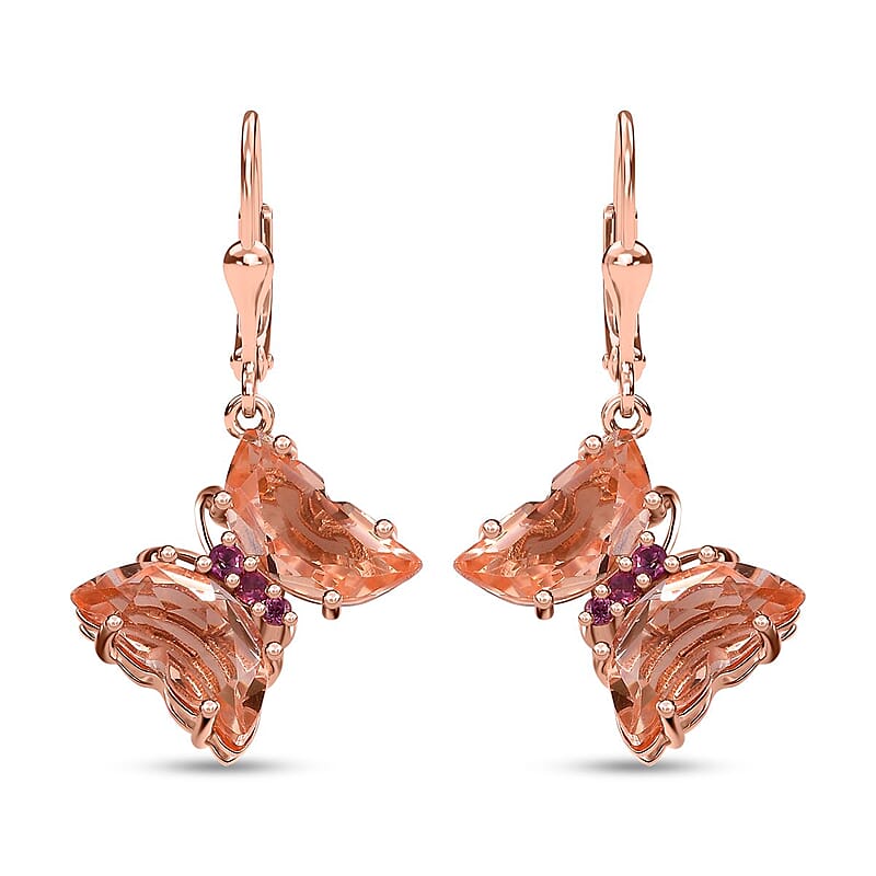 Morganique Quartz (Triplet) and Orissa Rhodolite Garnet Butterfly Earrings in 18K Vermeil Rose Gold Over Sterling Silver 8.65 ctw
