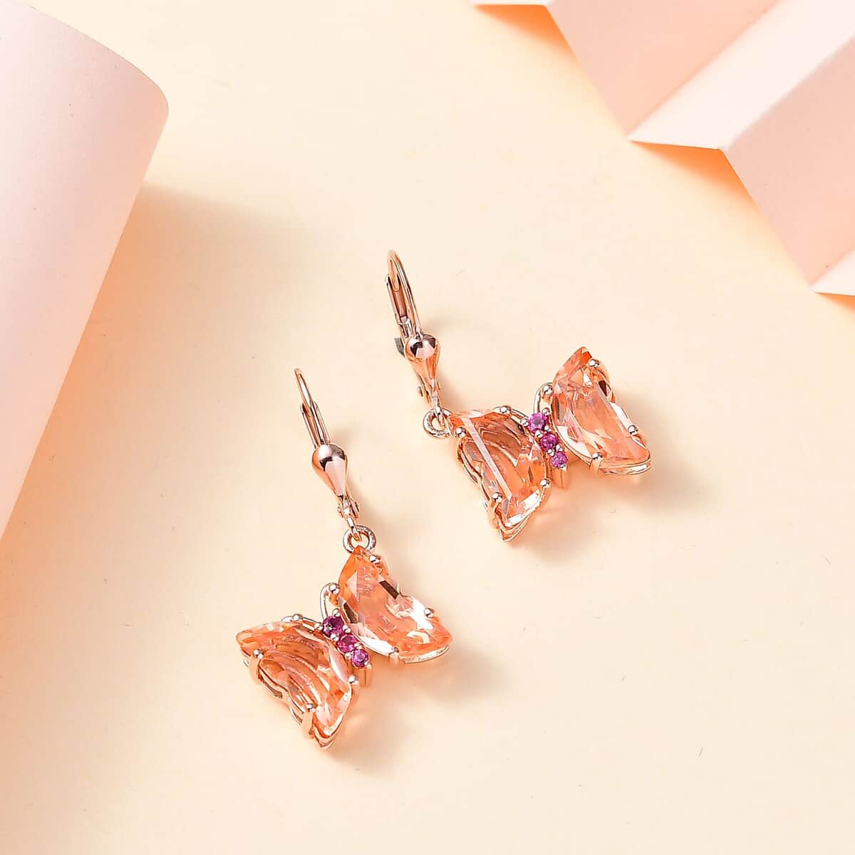 Morganique Quartz (Triplet) and Orissa Rhodolite Garnet Butterfly Earrings in 18K Vermeil Rose Gold Over Sterling Silver 8.65 ctw image number 1