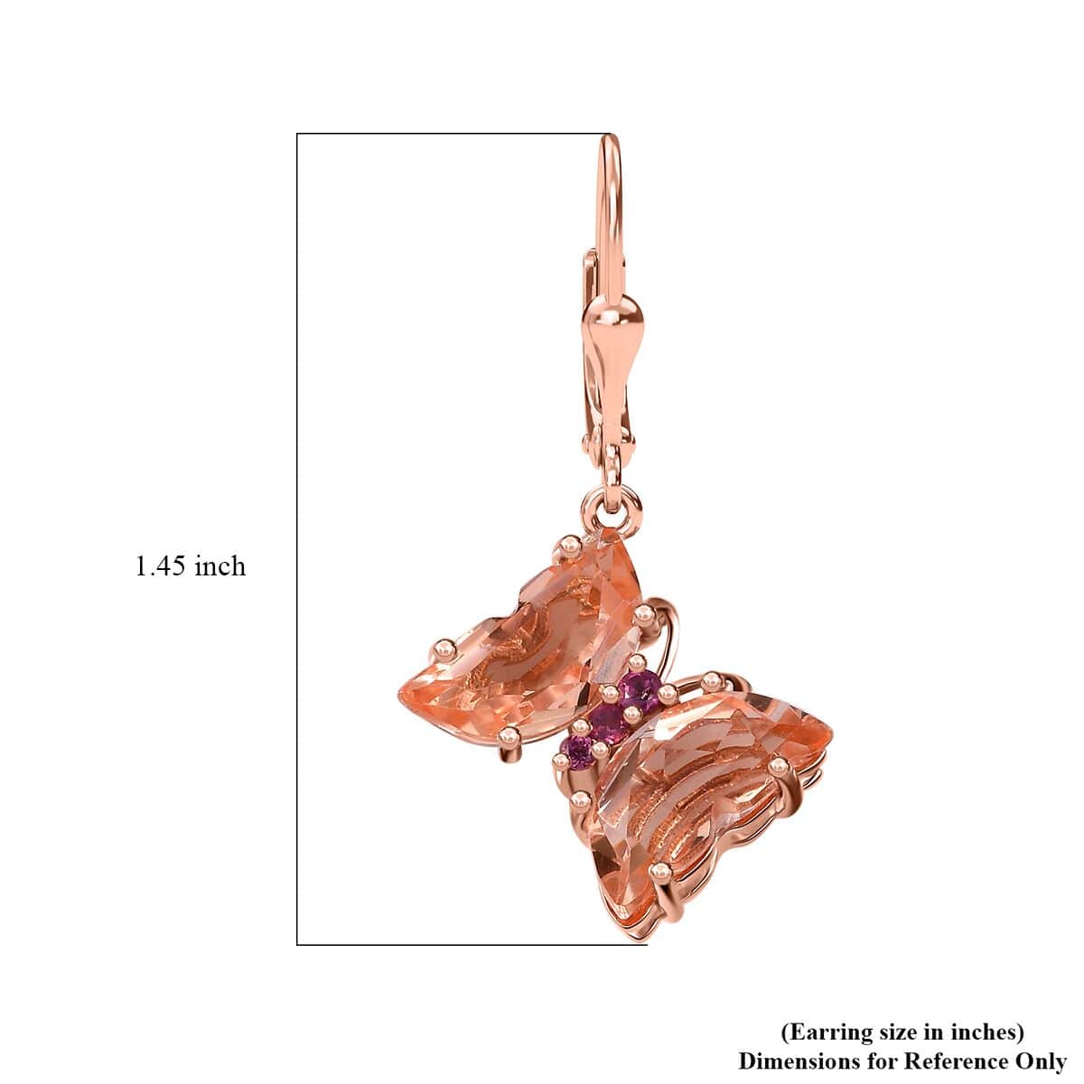 Morganique Quartz (Triplet) and Orissa Rhodolite Garnet Butterfly Earrings in 18K Vermeil Rose Gold Over Sterling Silver 8.65 ctw image number 5