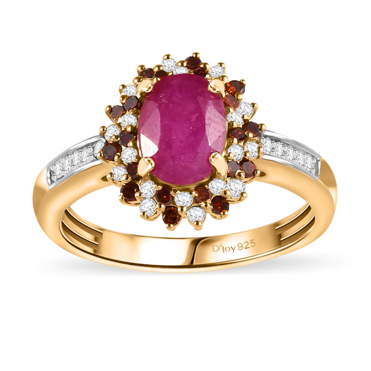 Premium Taveta Ruby, Red Diamond (IR), Diamond (0.40 cts) Floral Ring in 18K Vermeil YG Over Sterling Silver (Size 7.0) 2.00 ctw image number 0