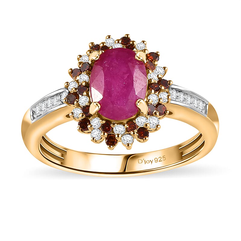 Premium Royal Ruby, Red and White Diamond 2.00 ctw Scarlet Whirlwind Ring in 18K Vermeil Yellow Gold Over Sterling Silver (Size 10.0)