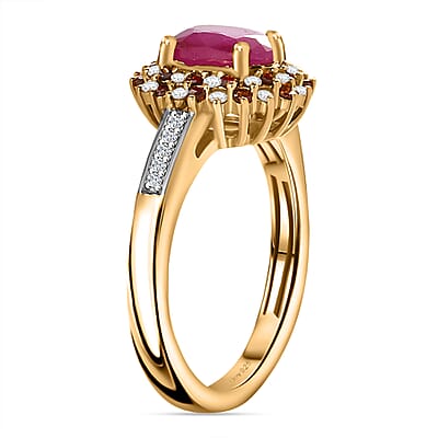 Premium Royal Ruby, Red and White Diamond 2.00 ctw Scarlet Whirlwind Ring in 18K Vermeil Yellow Gold Over Sterling Silver (Size 10.0)