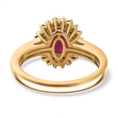Premium Royal Ruby, Red and White Diamond 2.00 ctw Scarlet Whirlwind Ring in 18K Vermeil Yellow Gold Over Sterling Silver (Size 10.0)