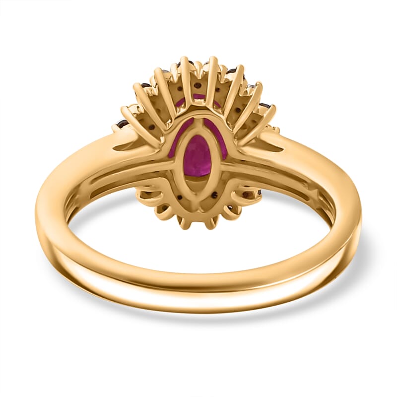 Premium Royal Ruby, Red and White Diamond 2.00 ctw Scarlet Whirlwind Ring in 18K Vermeil Yellow Gold Over Sterling Silver (Size 10.0)