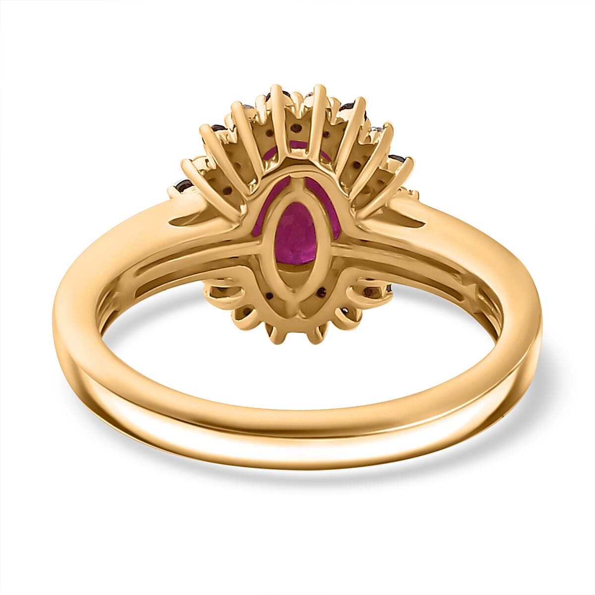 Premium Royal Ruby, Red and White Diamond 2.00 ctw Scarlet Whirlwind Ring in 18K Vermeil Yellow Gold Over Sterling Silver (Size 5.0) image number 4