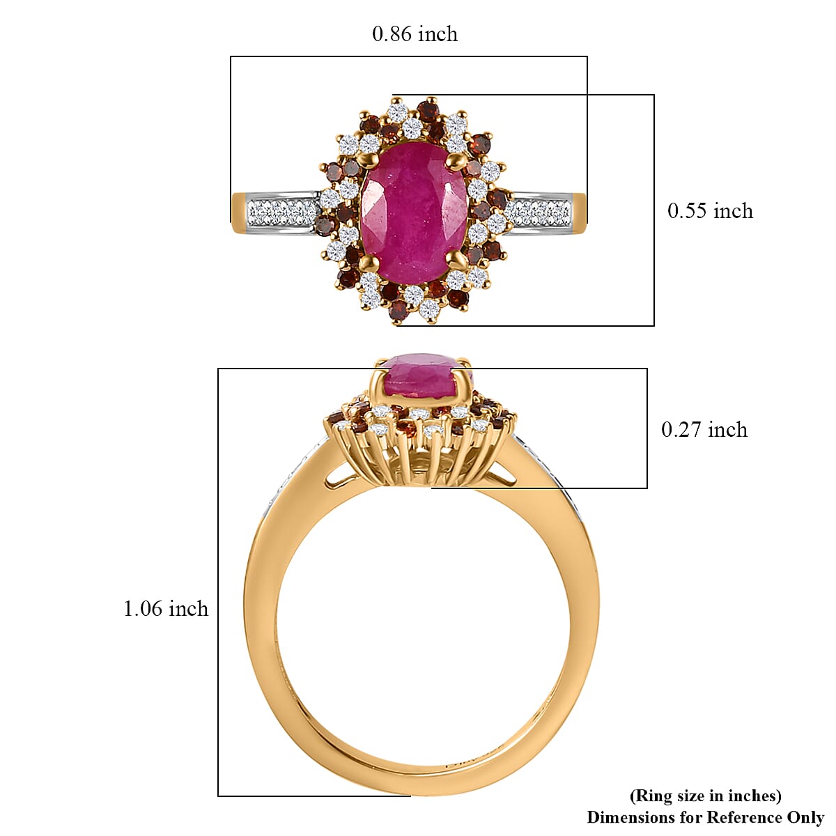 Premium Royal Ruby, Red and White Diamond 2.00 ctw Scarlet Whirlwind Ring in 18K Vermeil Yellow Gold Over Sterling Silver (Size 5.0) image number 5