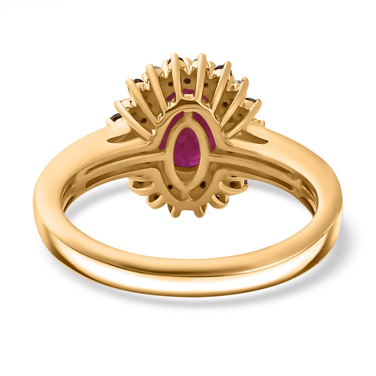 Premium Royal Ruby, Red and White Diamond 2.00 ctw Scarlet Whirlwind Ring in 18K Vermeil Yellow Gold Over Sterling Silver (Size 7.0) image number 4