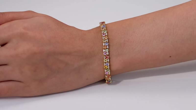 Premium Multi Sapphire, Moissanite Bracelet in 18K Vermeil YG Over Sterling Silver (6.50 In) 8.50 ctw