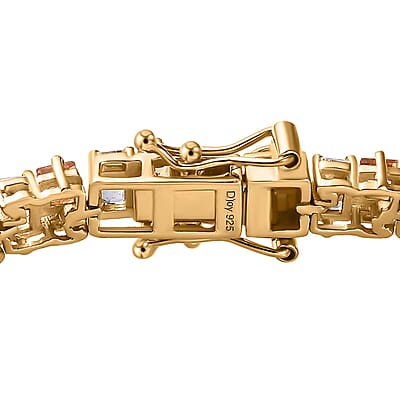 D'Joy Premium Multi Sapphire and Moissanite 8.50 ctw Art Deco Bracelet in 18K Vermeil Yellow Gold Over Sterling Silver (6.50 In)