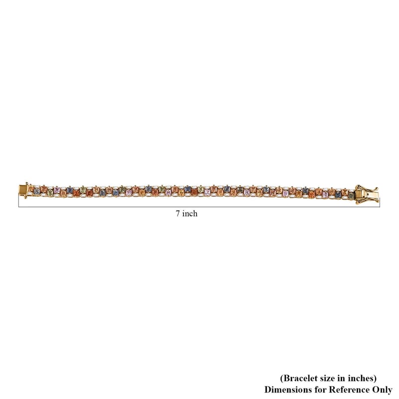 D'Joy Premium Multi Sapphire and Moissanite 8.50 ctw Art Deco Bracelet in 18K Vermeil Yellow Gold Over Sterling Silver (6.50 In)