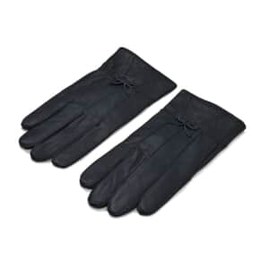 Blue Sheep Leather Gloves with First 2 Fingers Screen Touchable