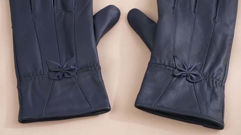 Blue Sheep Leather Gloves with First 2 Fingers Screen Touchable