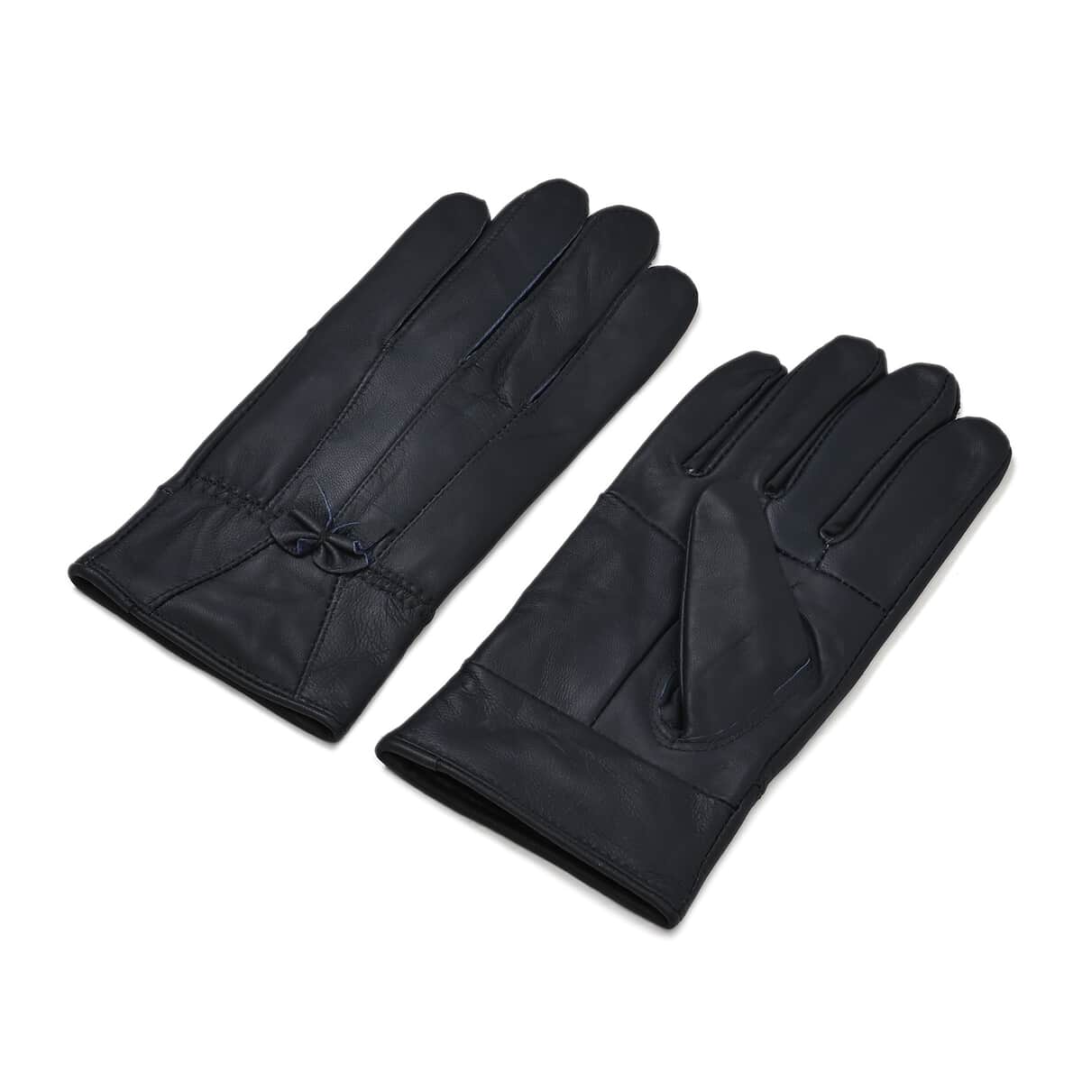 Blue Sheep Leather Gloves with First 2 Fingers Screen Touchable image number 1