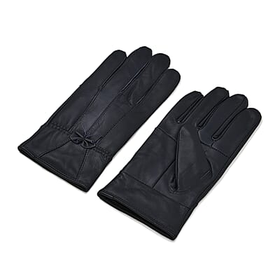 Blue Sheep Leather Gloves with First 2 Fingers Screen Touchable
