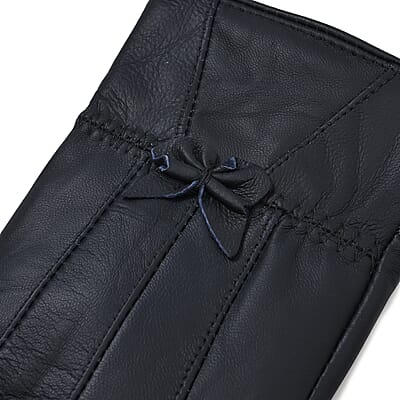 Blue Sheep Leather Gloves with First 2 Fingers Screen Touchable