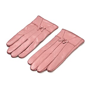 Pink Sheep Leather Gloves with First 2 Fingers Screen Touchable