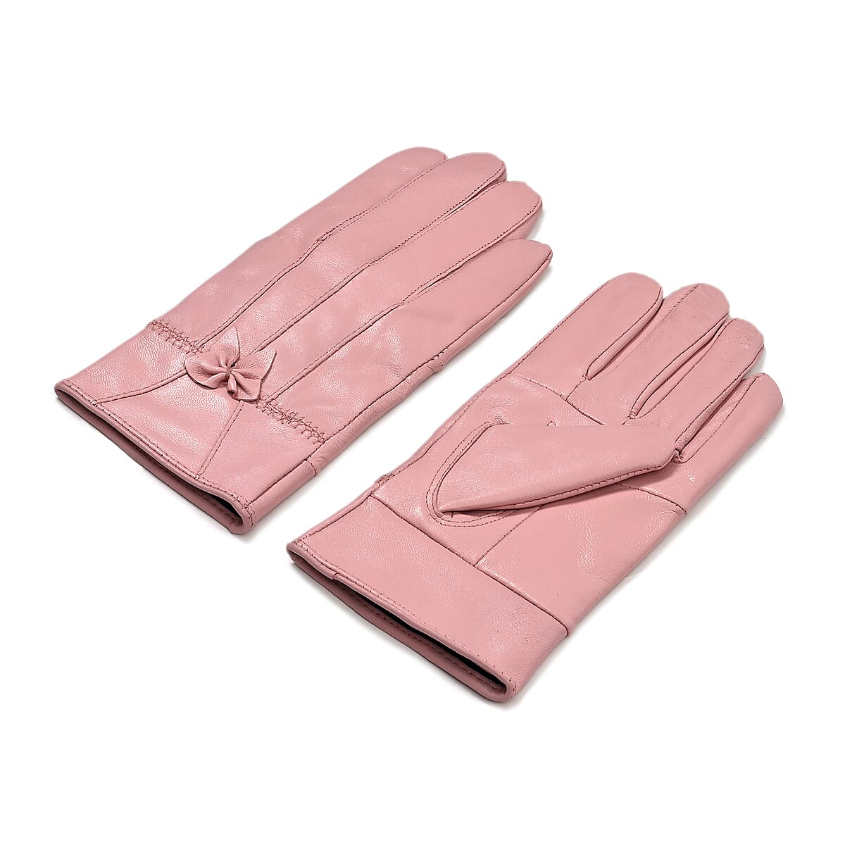 Pink Sheep Leather Gloves with First 2 Fingers Screen Touchable image number 1
