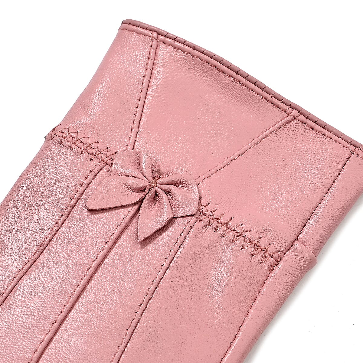 Pink Sheep Leather Gloves with First 2 Fingers Screen Touchable image number 2