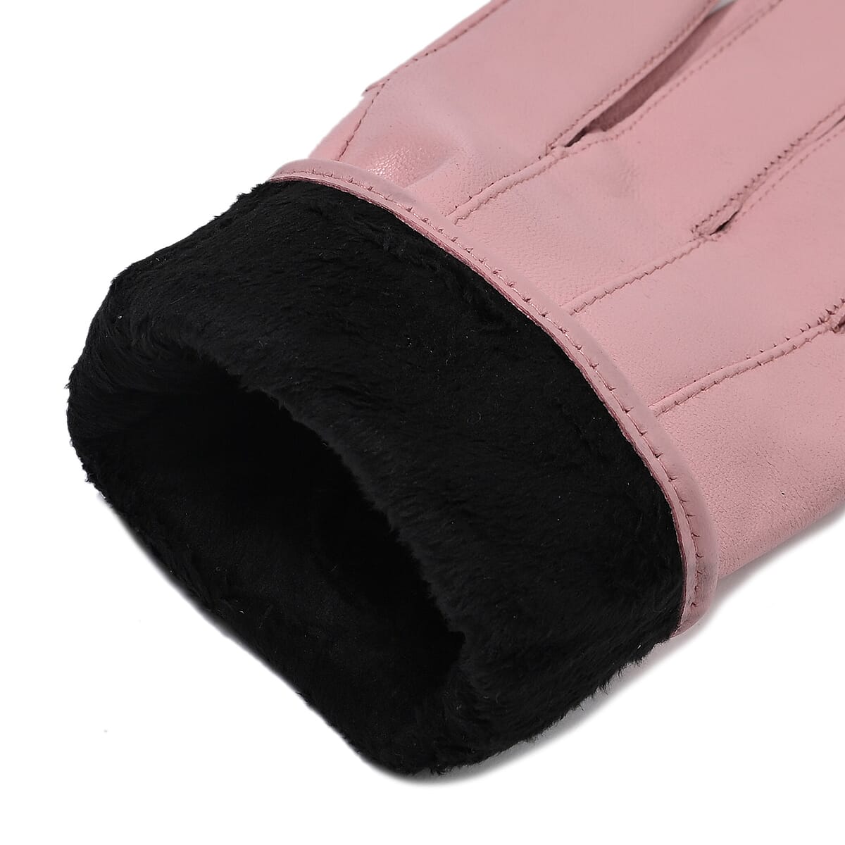 Pink Sheep Leather Gloves with First 2 Fingers Screen Touchable image number 3
