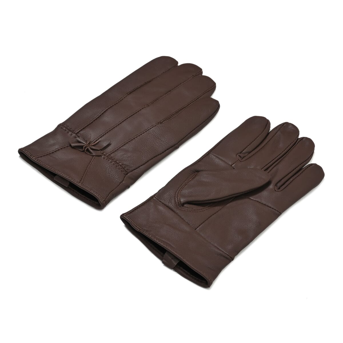 Brown Sheep Leather Gloves with First 2 Fingers Screen Touchable image number 1