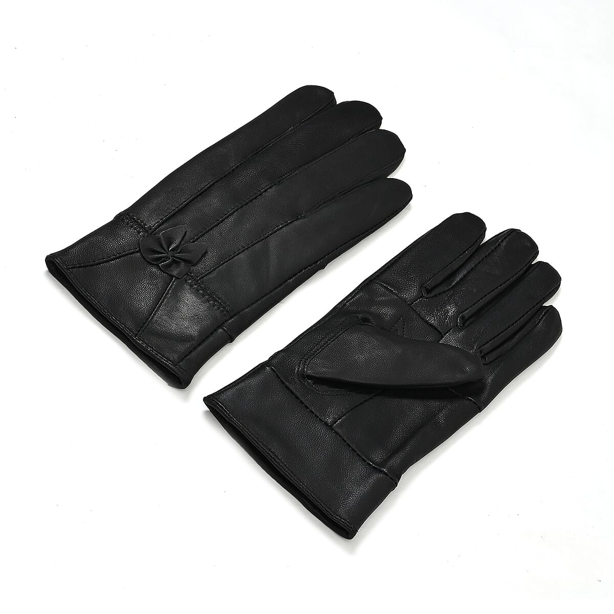Black Sheep Leather Gloves with First 2 Fingers Screen Touchable image number 1