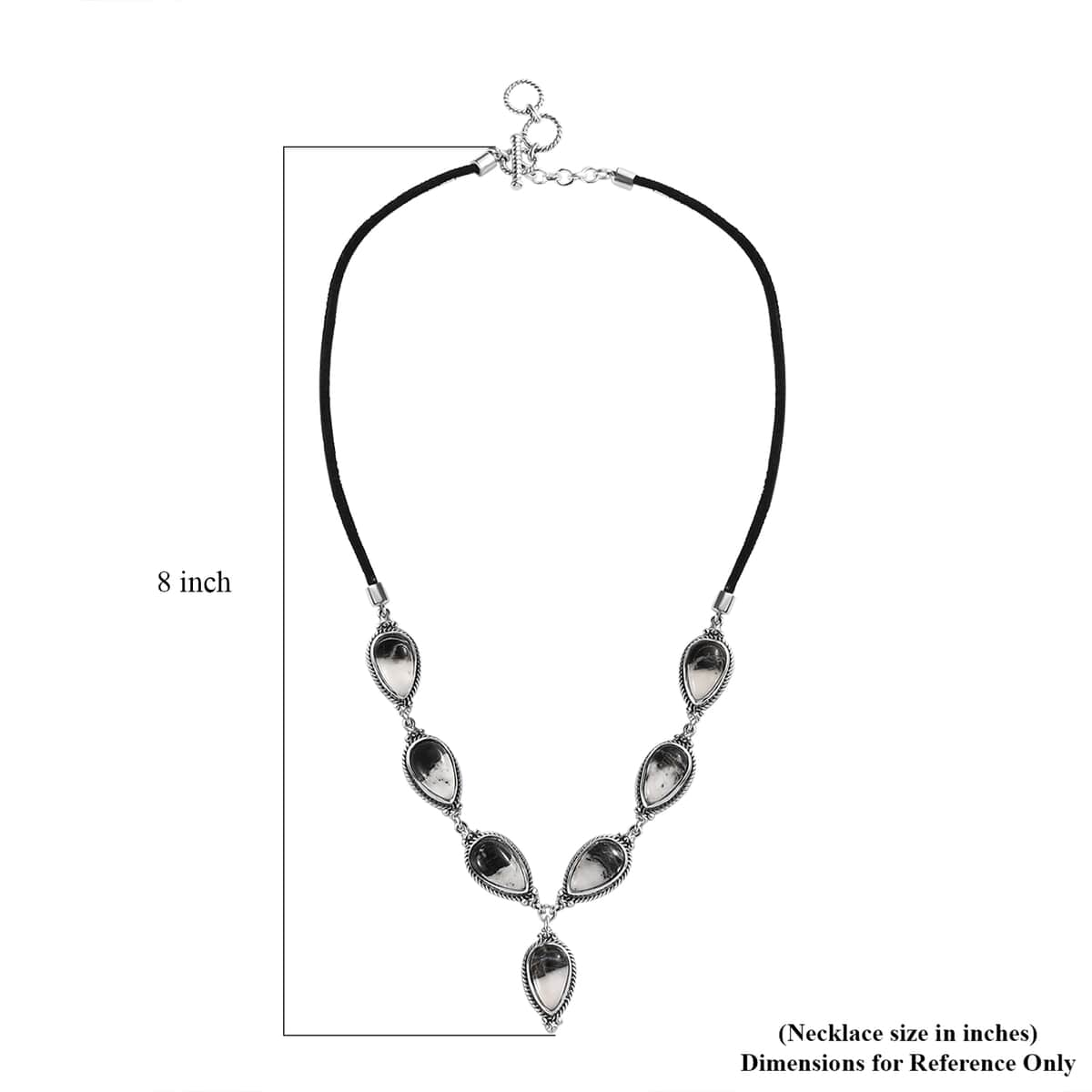 Artisan Crafted White Buffalo 28.00 ctw Necklace in Sterling Silver and Black Leather Cord 18-20 Inches image number 4