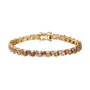 Premium Multi Sapphire and Moissanite 9.10 ctw Art Deco Bracelet in 18K Vermeil Yellow Gold Over Sterling Silver (7.25 In)