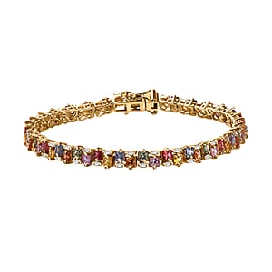 D'Joy Premium Multi Sapphire and Moissanite 10.00 ctw Art Deco Bracelet in 18K Vermeil Yellow Gold Over Sterling Silver (8.00 In)