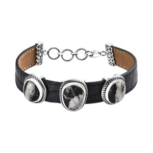 Artisan Crafted White Buffalo 16.00 ctw Bracelet in Sterling Silver and Black Leather Cord (7.25 In)