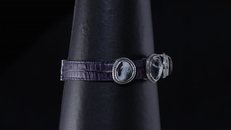 Artisan Crafted White Buffalo 16.00 ctw Bracelet in Sterling Silver and Black Leather Cord (7.25 In)