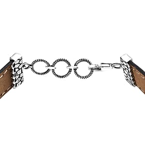 Artisan Crafted White Buffalo 16.00 ctw Bracelet in Sterling Silver and Black Leather Cord (7.25 In)