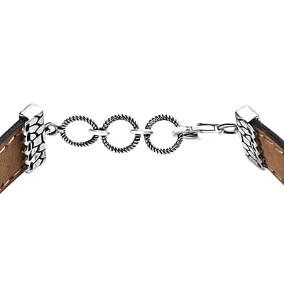 Artisan Crafted White Buffalo 16.00 ctw Bracelet in Sterling Silver and Black Leather Cord (7.25 In)