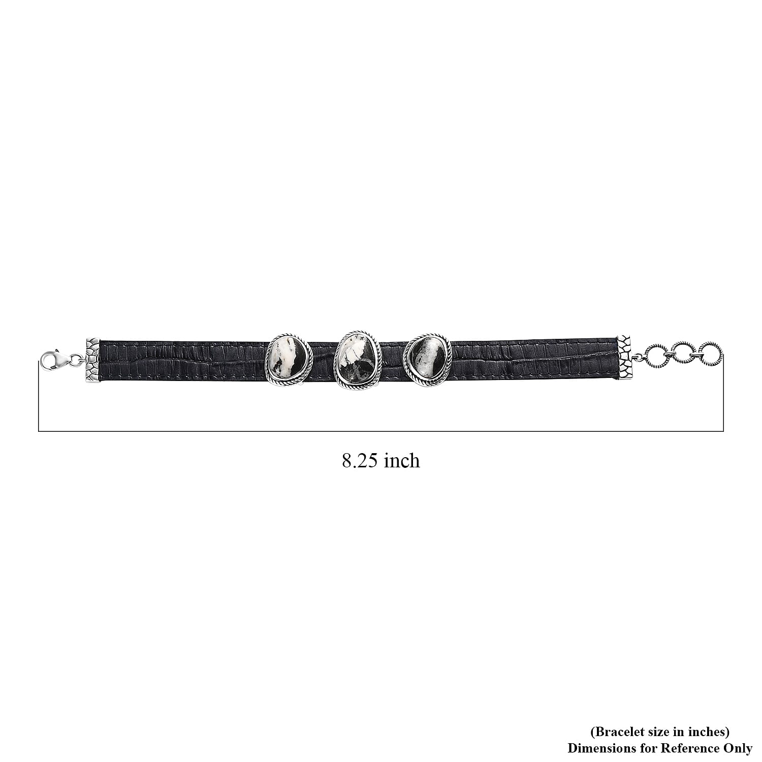 Artisan Crafted White Buffalo 16.00 ctw Bracelet in Sterling Silver and Black Leather Cord (7.25 In)