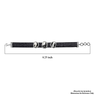 Artisan Crafted White Buffalo 16.00 ctw Bracelet in Sterling Silver and Black Leather Cord (7.25 In)