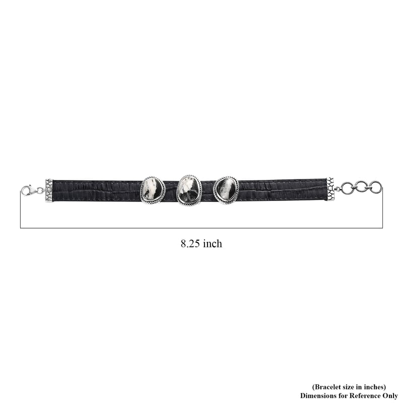 Artisan Crafted White Buffalo 16.00 ctw Bracelet in Sterling Silver and Black Leather Cord (7.25 In)