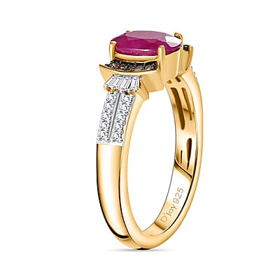 D'Joy Premium Montepuez Ruby, Natural Champagne and White Diamond Ring in 18K Vermeil Yellow Gold Over Sterling Silver (Size 5.0) 1.80 ctw