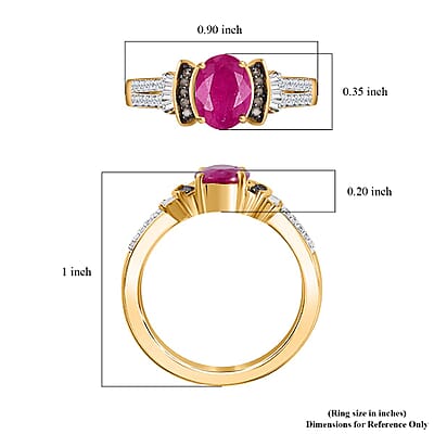 D'Joy Premium Montepuez Ruby, Natural Champagne and White Diamond Ring in 18K Vermeil Yellow Gold Over Sterling Silver (Size 5.0) 1.80 ctw