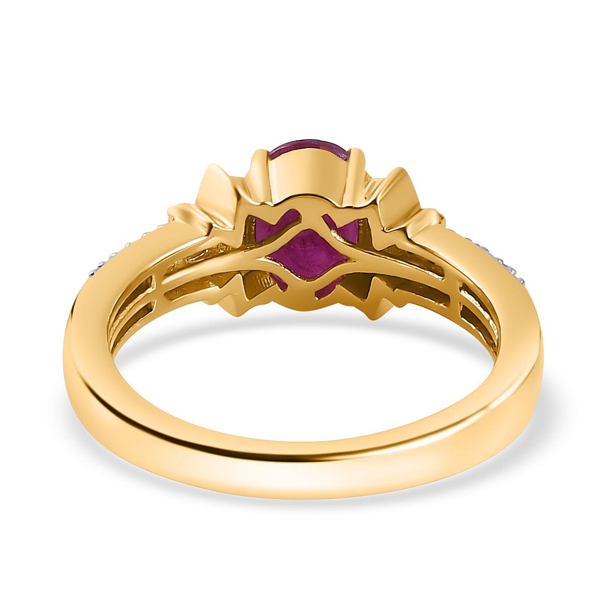 Premium Montepuez Ruby, Natural Champagne and White Diamond Ring in 18K Vermeil Yellow Gold Over Sterling Silver (Size 8.0) 1.80 ctw image number 4