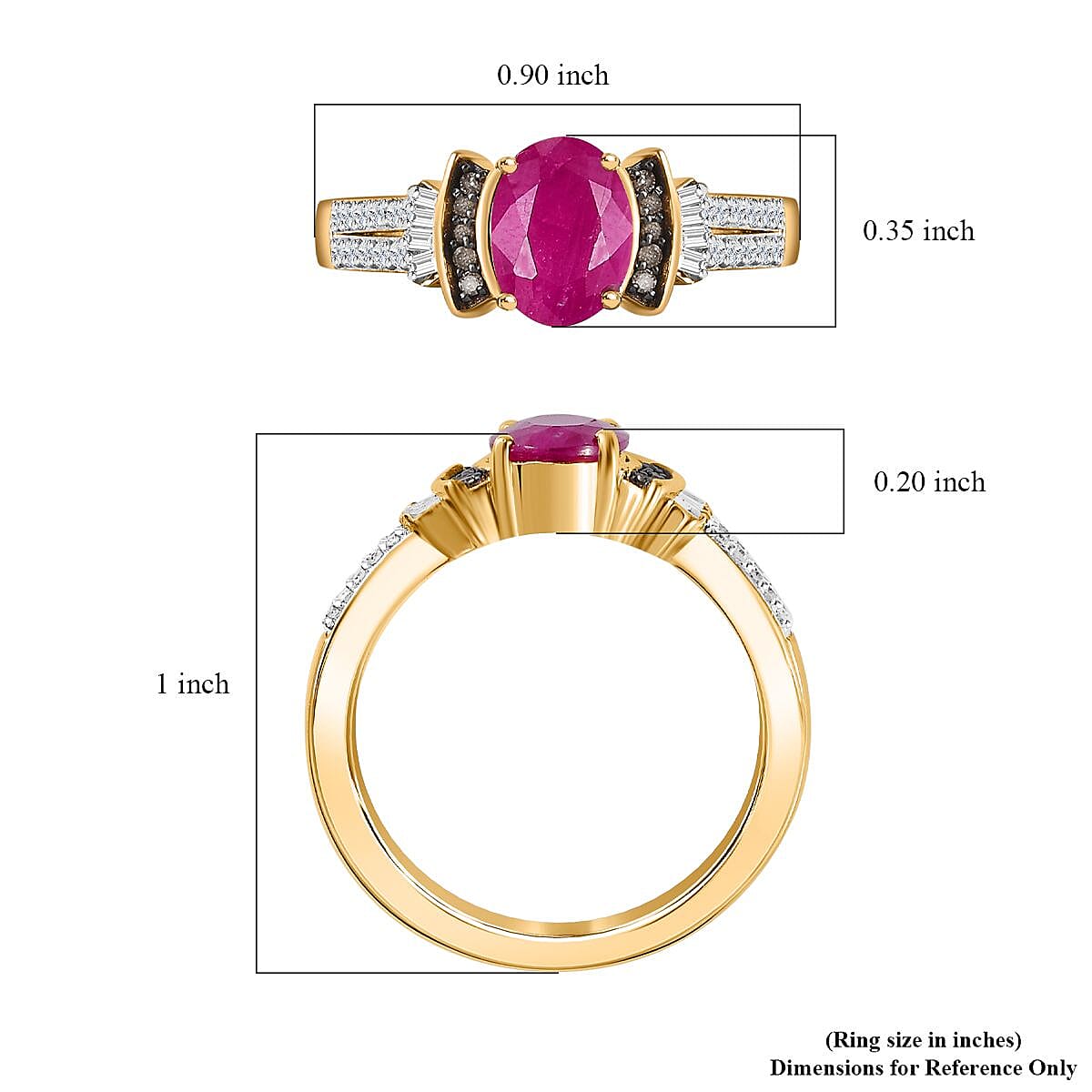 Premium Montepuez Ruby, Natural Champagne and White Diamond Ring in 18K Vermeil Yellow Gold Over Sterling Silver (Size 8.0) 1.80 ctw image number 5