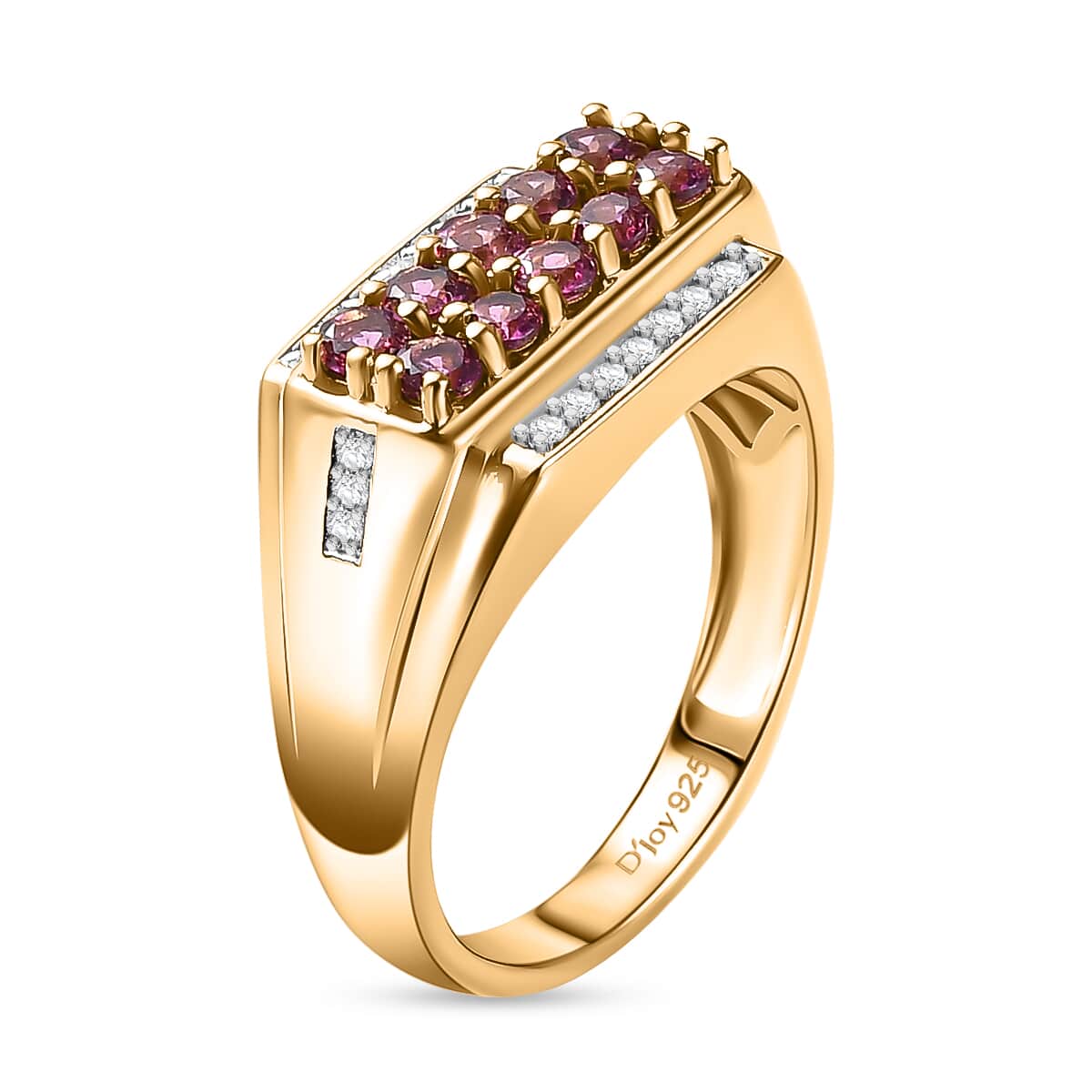 Radiant Ember Garnet and White Zircon Men's Ring in 18K Vermeil Yellow Gold Over Sterling Silver (Size 10.0) 1.90 ctw image number 3