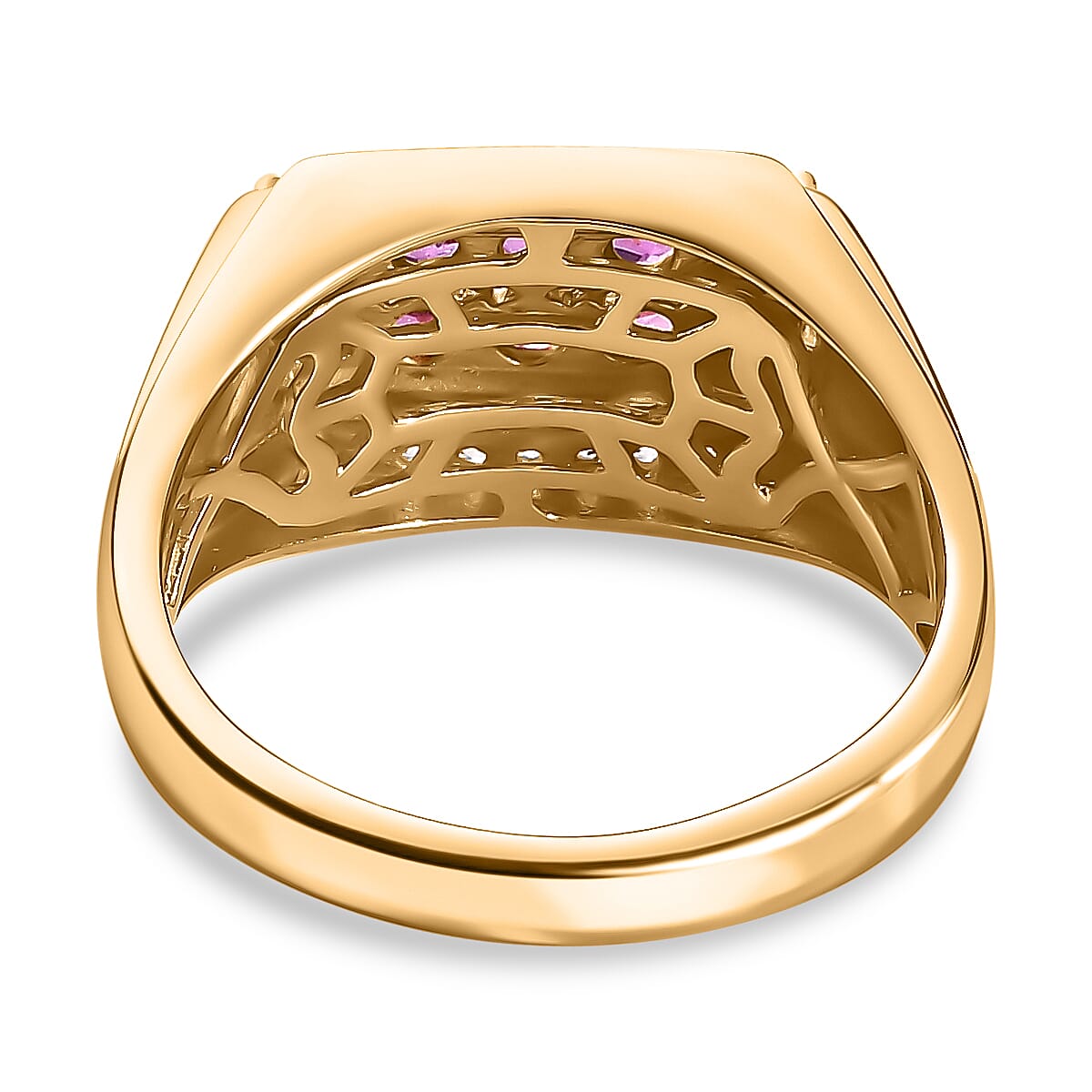 Radiant Ember Garnet and White Zircon Men's Ring in 18K Vermeil Yellow Gold Over Sterling Silver (Size 10.0) 1.90 ctw