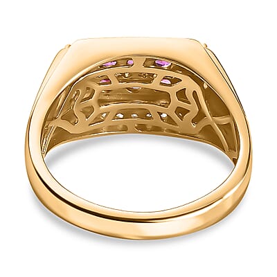 Radiant Ember Garnet and White Zircon Men's Ring in 18K Vermeil Yellow Gold Over Sterling Silver (Size 10.0) 1.90 ctw