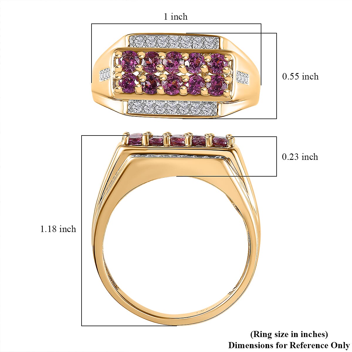 Radiant Ember Garnet and White Zircon Men's Ring in 18K Vermeil Yellow Gold Over Sterling Silver (Size 10.0) 1.90 ctw