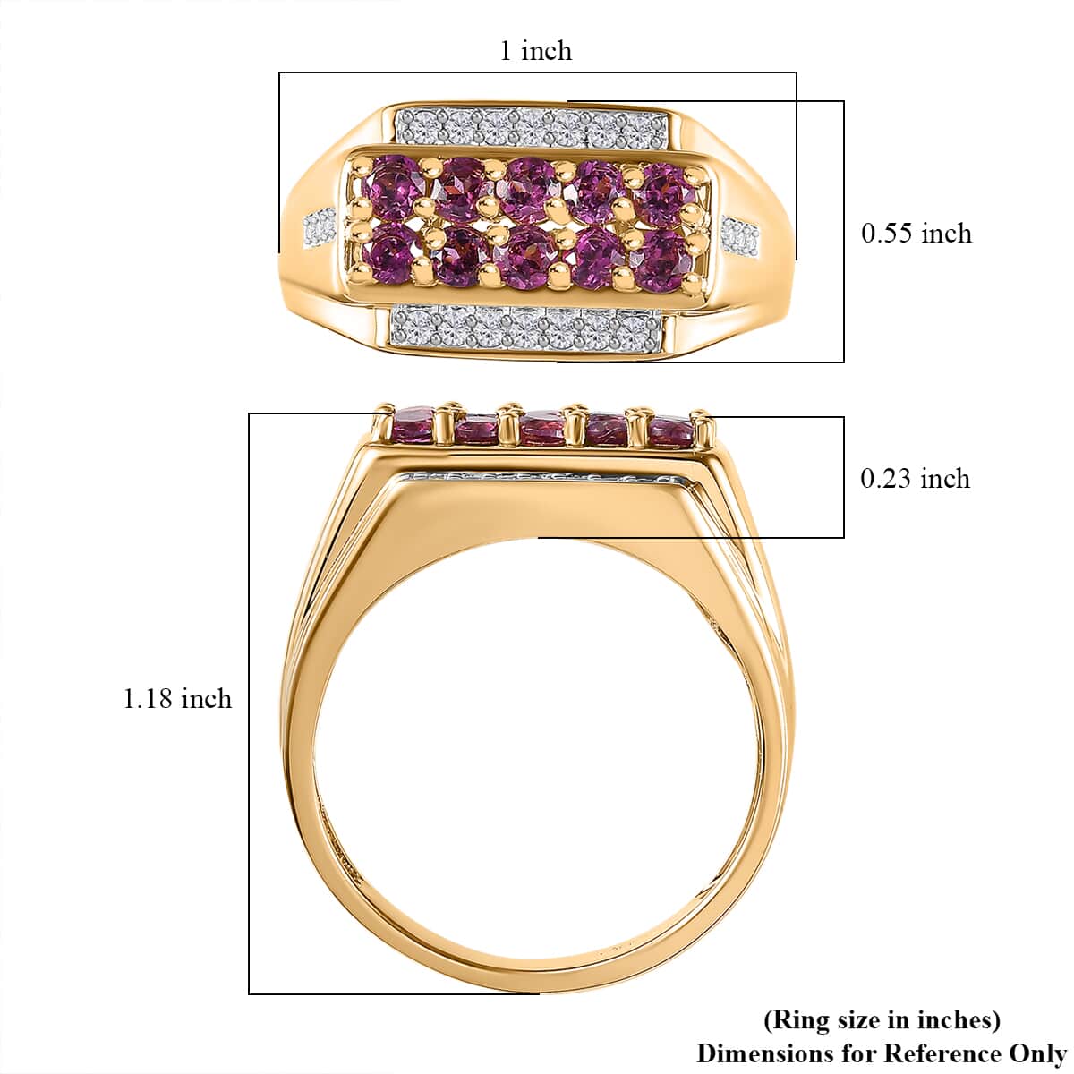 Radiant Ember Garnet and White Zircon Men's Ring in 18K Vermeil Yellow Gold Over Sterling Silver (Size 10.0) 1.90 ctw image number 5