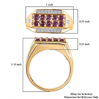 Radiant Ember Garnet and White Zircon Men's Ring in 18K Vermeil Yellow Gold Over Sterling Silver (Size 10.0) 1.90 ctw