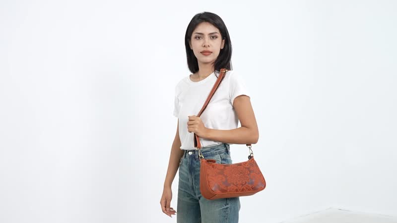 Italy Retro Noble Collection Orange Genunie Leather Embossed Crossbody Bag (11.8"x3.3"x6.7") with Shoulder Strap