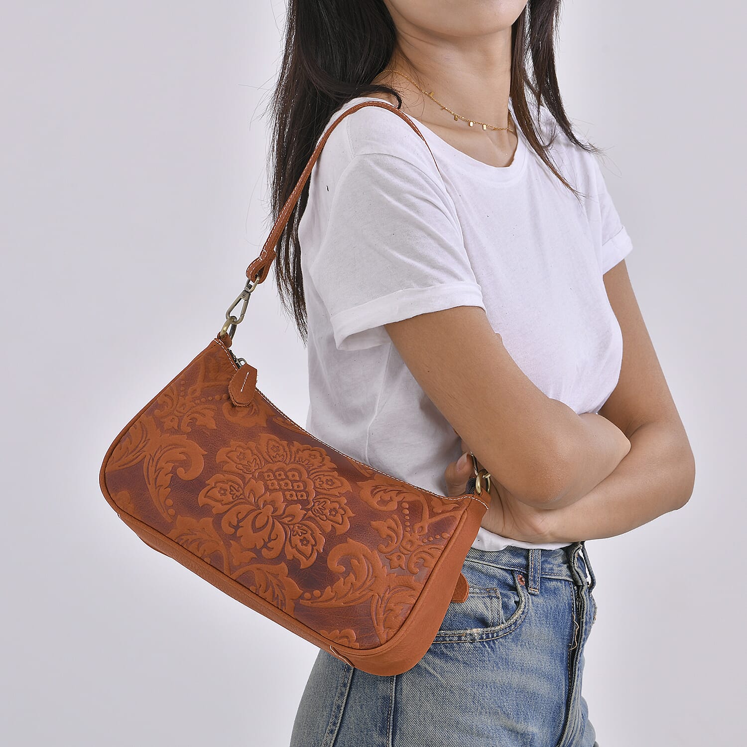 Italy Retro Noble Collection Orange Genuine Leather Embossed Crossbody Bag (11.8x3.3x6.7) with Shoulder Strap