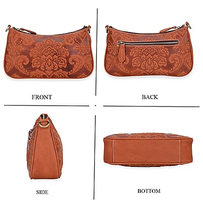 Italy Retro Noble Collection Orange Genuine Leather Embossed Crossbody Bag (11.8x3.3x6.7) with Shoulder Strap