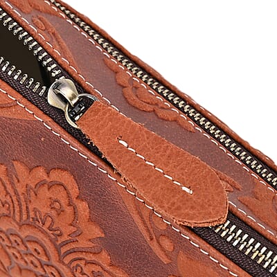 Italy Retro Noble Collection Orange Genuine Leather Embossed Crossbody Bag (11.8x3.3x6.7) with Shoulder Strap
